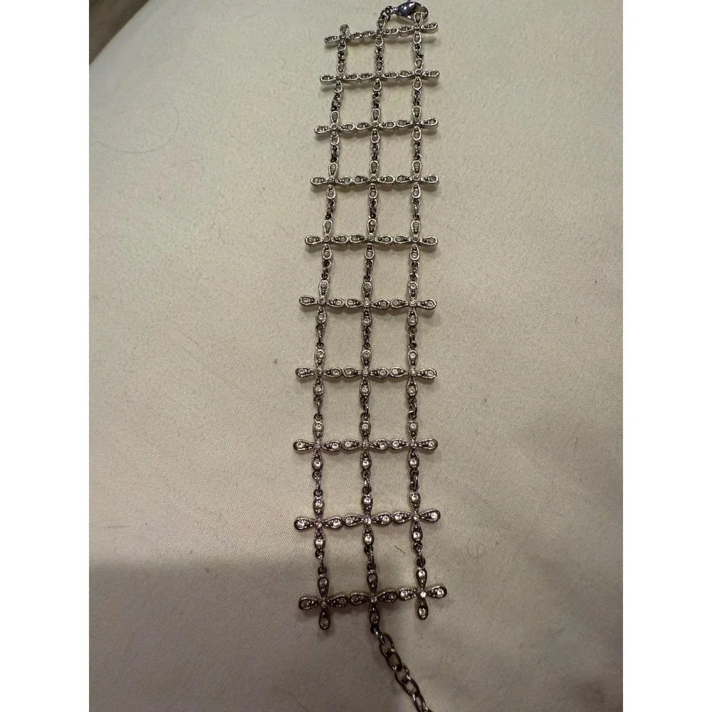 Roberta Chiarella Silver Tone Crystal Cross Statement Bracelet Jewelry